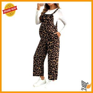 Maternity Jumpsuit Leopard Print Spaghetti Strap Straight Leg Overalls